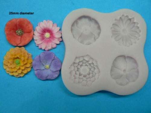 Poppy, Daisy, Dahlia and Violet Silicone Mould - Click Image to Close